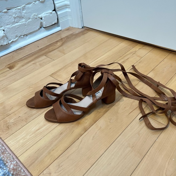 Miu Miu Tan Lace Up Sandals - Picture 5 of 7